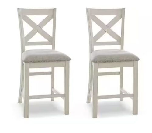 Signature DESIGN BY ASHLEY Robbinsdale 42 in. H Antique White High Back Wood Bar Stool with Upholstery Seat (Set of 2)