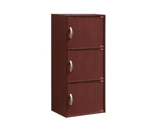 HODEDAH 35.6 in. Tall Mahogany Engineered Wood 3-shelf Standard Bookcase with Doors