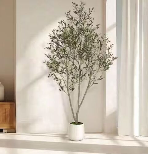 7 ft. Artificial Olive Tree in White Pot