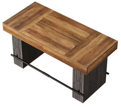 BYBLIGHT 63 in. Brown Wood Rectangle Bar Table with Metal Footrest