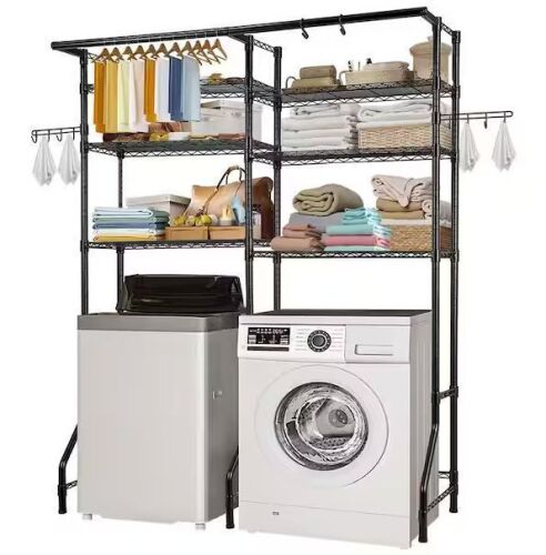 6 Tier Over Washer and Dryer Storage Shelves with Hanger Rod and Hooks