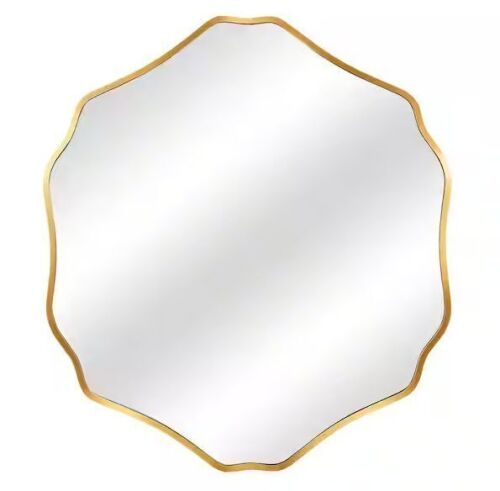 28 in. W x 32 in. H Scalloped Gold Aluminum Alloy Framed Irregular Wall Mirror