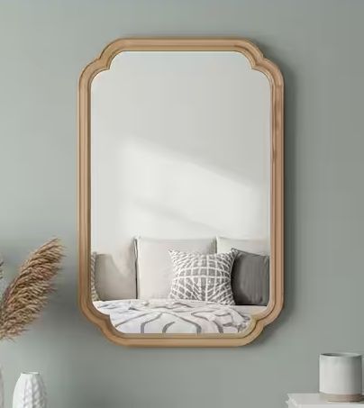 Seafuloy Natural Wood 24 in. W x 36 in. H Rectangle Solid Wood Frame Mirror with Rounded Corners