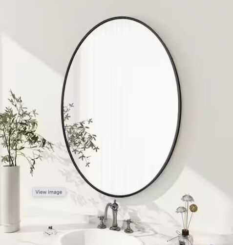 24 in. W x 36 in. H Oval Metal Framed Wall Mirror Black