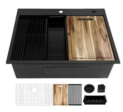 Glacier Bay 27 in. Drop-in Single Bowl 18 Gauge Black Stainless Steel Workstation Kitchen Sink
