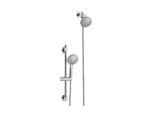 Glacier Bay Wall Bar 6 -Spray Patterns with 1.8 GPM 4.5 in. Wall Mount Dual Shower Heads with Nail Glue Installation in Chome