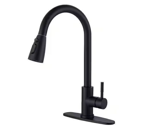 Matte Black 14 in. H Pull Out Sprayer Kitchen Faucet with Advanced Spray Single Handle Faucet 1 or 3 Hole