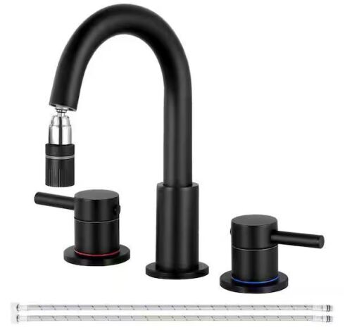 Double Handle 8 in. Widespread 3 Hole Bathroom Sink Faucet in Matte Black