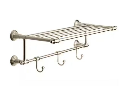Delta Hospitality Extensions 24 in. Train Rack Shelf with 3 Hooks in Brushed Nickel
