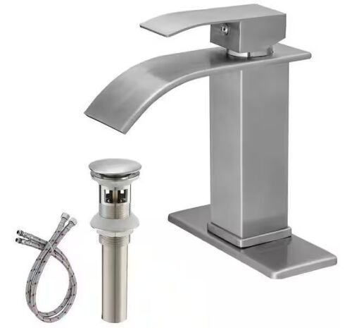BATHADORE Single Handle Single-Hole Bathroom Faucet with Deckplate Included in Brushed Nickel