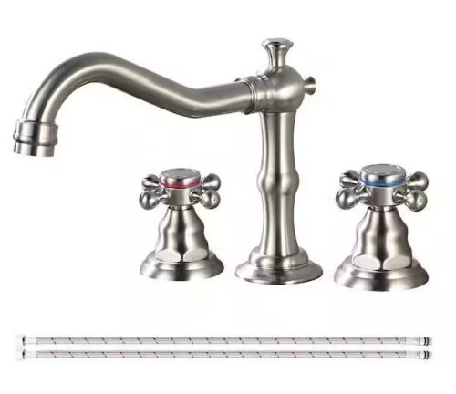 2 Handles 8 in. Widespread 3-Hole Bathroom Sink Faucet in Brushed Nickel