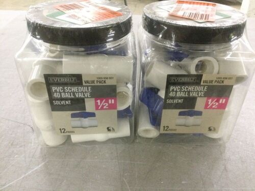 Lot of (2) Everbilt 1/2 in. Slip x 1/2 in. Slip PVC Schedule 40-Ball Valve Pro Pack (12-Pack)