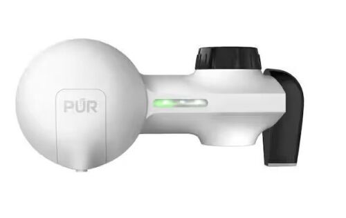 PUR Plus Horizontal Faucet Mount Water Filtration System in Matte White