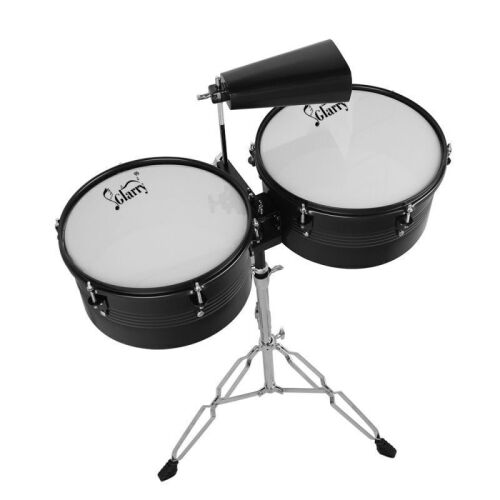 Glarry Latin Percussion 13" & 14" Timbales Drum Set with Stand and Cowbell Black