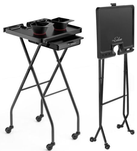 Foldable Rolling Salon Tray Trolley Cart with 2 Color Bowls