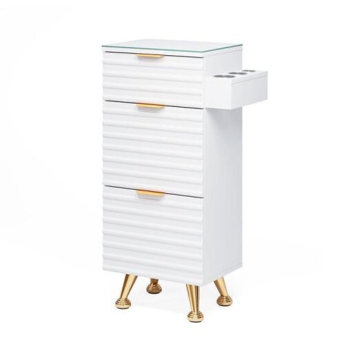 Salon Styling Storage Station w/Removable Glass Top & 3 Drawers 3 Hot Tool Holders