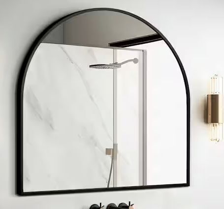28 in. W x 30 in. H Arched Wall Mirror Black
