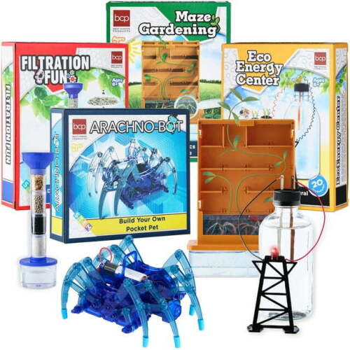 Kids 4-in-1 Science Project Kit, STEM & STEAM DIY Maze, Water, Spider, Battery Lab Experiments