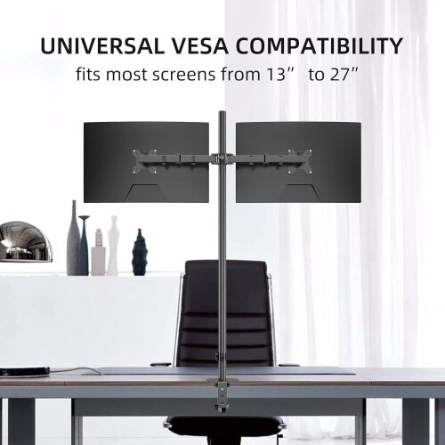 Pholiten Extra Tall Dual Monitor Stand, Dual Monitor Mount, Desk Mount up to 47 inch Pole, 2 Monitor Stand, Computer Monitor Arm, Fully Adjustable Stand for up to 27 inch Screens