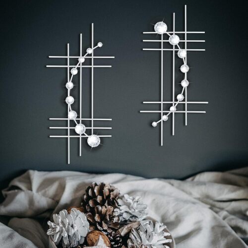2 Pack Silver Abstrac Wall Decor – Metal Crystal Wall Art with Sparkling Rhinestones, 16.5’’/24 Inch Wall Hanging Set for Living Room Bedroom Bathroom – Modern Bling Home Decorations