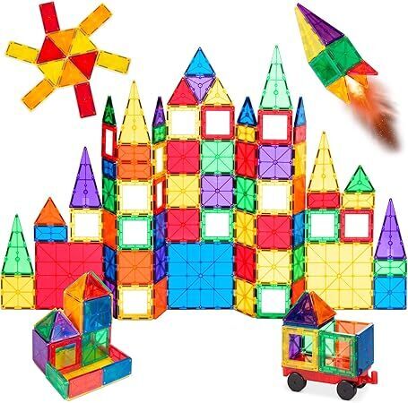 100-Piece Clear Multi Colors Magnetic Tiles Building Set