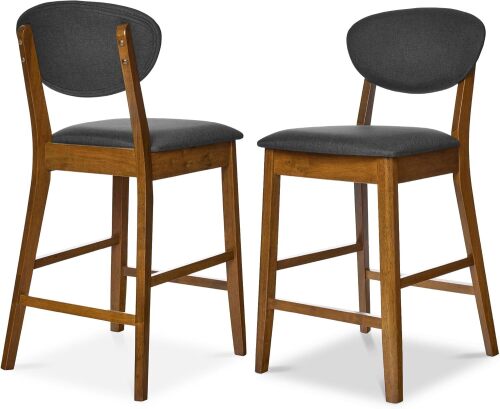 Set of 2 Counter-Height Bar Stools, Mid-Century Modern, Armless Wood Stools W/Upholstered Seat Cushion & Backrest for Kitchen Island or Dining Room Bar