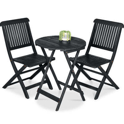 3-Piece Acacia Wood Bistro Set w/ Folding Table, 2 Chairs