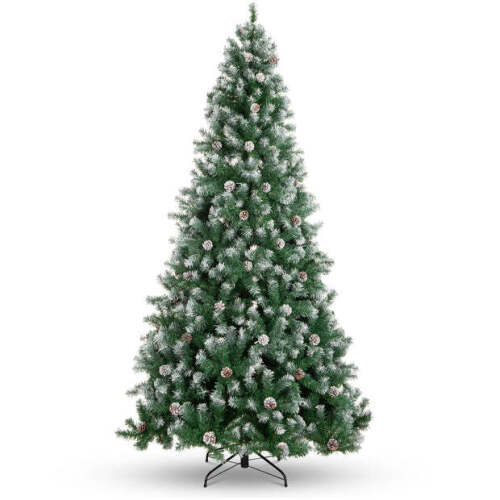 Pre-Decorated Christmas Tree w/ Pinecones, Flocked Branch Tips 9ft