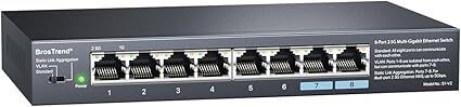 BrosTrend 2.5Gb Switch, Unmanaged 8 Port Ethernet Switch 2.5 Gigabit Supports Static Link Aggregation & VLAN, Fanless, Desktop Wall Mount, Multi Gig Splitter for Gaming, NAS, PC, Lifetime Protection