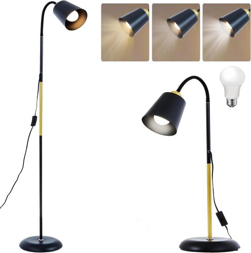 Short Floor Lamp, Reading Lamps Floor Standing with Adjustable Bendable, 2 in 1 Reading Table Lamps for Living Room Bedroom Office, 12W Bulb Included (Black)