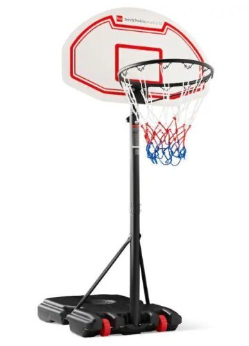 Kids Height-Adjustable Basketball Hoop, Portable Backboard System w/ 2 Wheels - Red/ - White