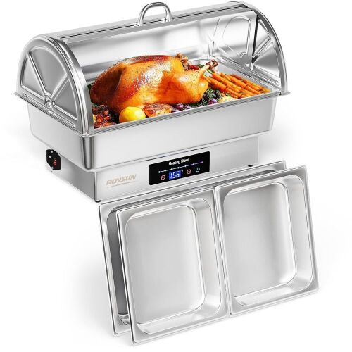 ROVSUN 9 QT Electric Chafing Dish Buffet Set with Temp Control & Stainless Steel Lid