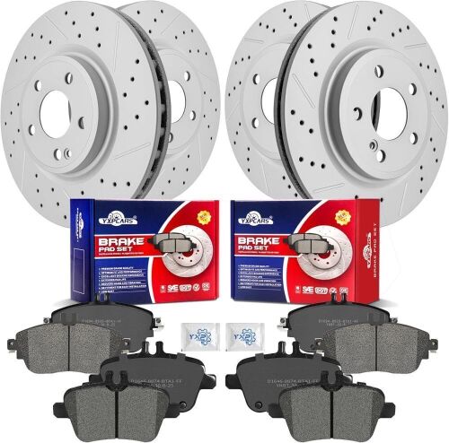 Front & Rear Drilled Slotted Rotors and Ceramic Disc Brake Pads Kit for Mercedes-Benz Gla250 2015-2020/ Cla250 2014-2019