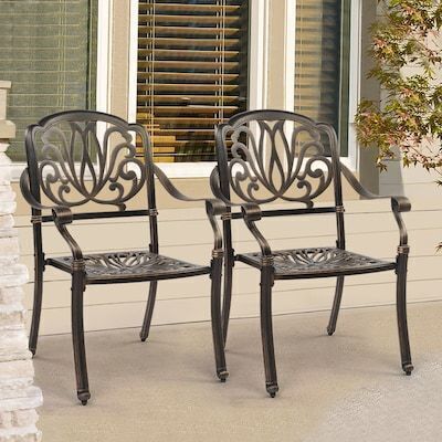 2-Pcs All-Weather Cast Aluminum Elizabeth Back Dining Chairs