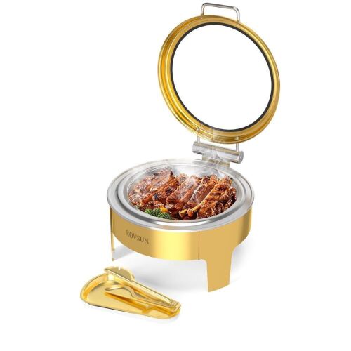 ROVSUN 6 QT Round Gold Chafing Dish Buffet Set with Serving Tong