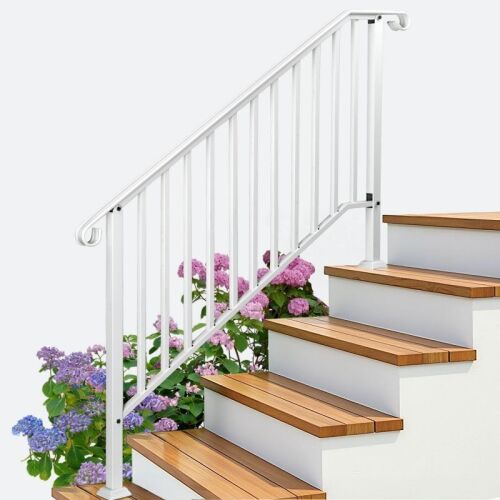 Wrought Iron Picket Handrail, Fits 1-5 Steps White