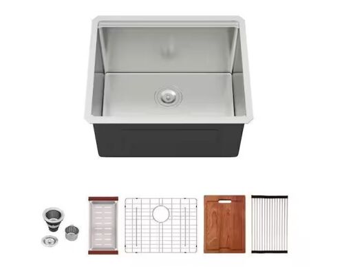 LORDEAR 24 in. x 18 in. Undermount Single Bowl 16-Gauge Stainless Steel Workstation Laundry/Utility Sink with Strainer