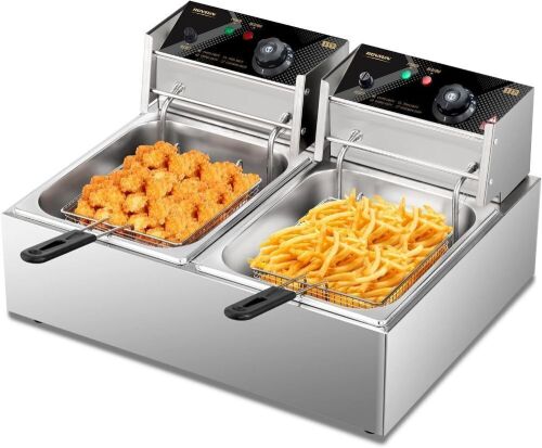 22.8QT Commercial Electric Deep Fryer with Baskets & Lids