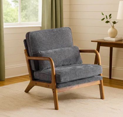 Leisure Armchair with Rubber Wood Frame & Lumbar Pillow