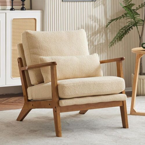 Teddy Fleece Lounge Chair with Solid Wood Frame