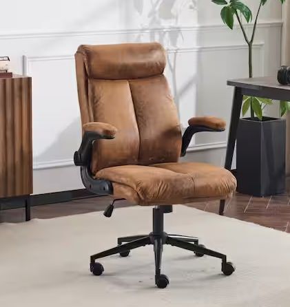 Faux Leather Fabric Swivel Task Chair in Vintage Brown with Adjustable Arms