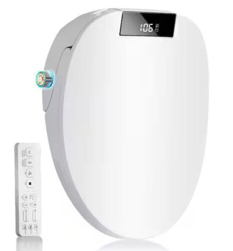 Electric Bidet Seat for Round Toilets in White with Instant Warm Water, Rear Feminine and Oscillating Washing