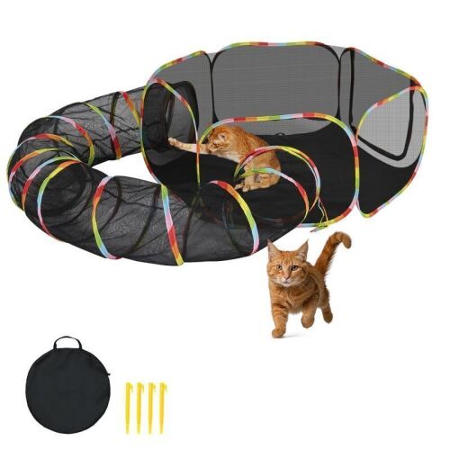 2-in-1 Outside Cat Playpen Enclosed with Tunnel