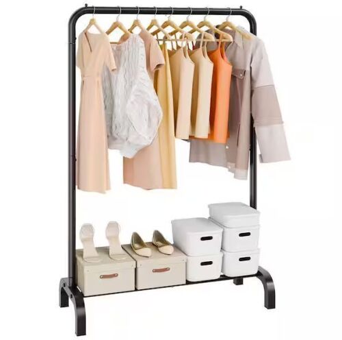 Heavy Duty Clothing Garment Rack with Hanging Rod and Bottom Storage Area
