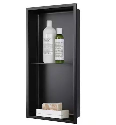 AKDY 12 in. W x 24 in. H x 4 in. D 18-Gauge Stainless Steel Double Shelf Bathroom Shower Wall Niche in Matte Black