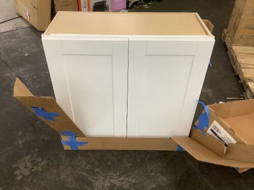 Contractor Express Cabinets Arlington Vesper White Plywood Shaker Stock Assembled Wall Bridge Kitchen Cabinet Soft Close 30 in.W x12 in. D x18 in. H