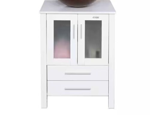 eclife 24 in. W x 20 in. D x 32 in. H Single Sink Bath Vanity in White - Cabinet Only