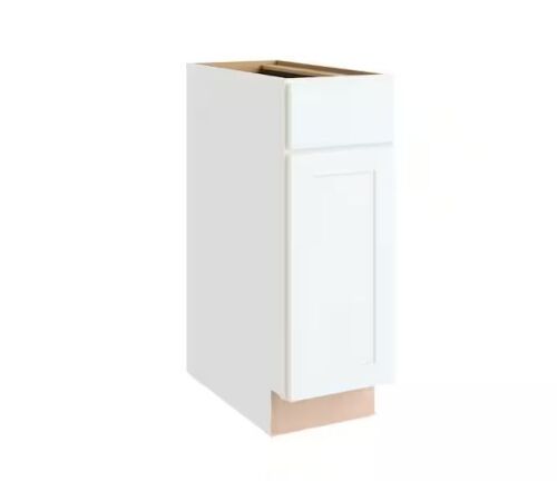 Hampton Bay Courtland 12 in. W x 24 in. D x 34.5 in. H Assembled Shaker Base Kitchen Cabinet in Polar White - Small Crack