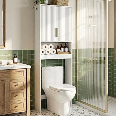 VINGLI 9.5D x 24W x 68H Over The Toilet Storage Cabinet with Fluted Doors