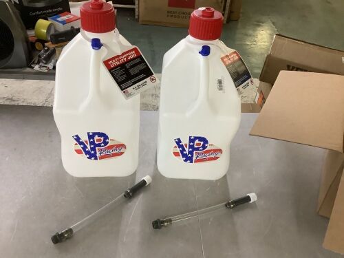 Lot of (2) VP Racing 5.5 Gal. Motorsport Utility Jug With Hose, Patriotic